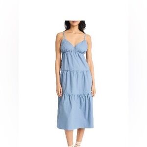 The Good Journey 
V-Neck Tiered Cotton
Midi Dress

Elegant Blue Sleeveless Dress